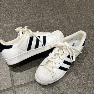 Woman’s Adidas Superstar with Velvet navy blue stripes. Barely worn. Size US 6.5